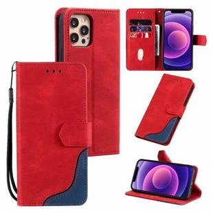 For iPhone 12 / 12 Pro Three-color Stitching Calf Texture Horizontal Flip Leather Case with Holder & Card Slots & Wallet(Red)