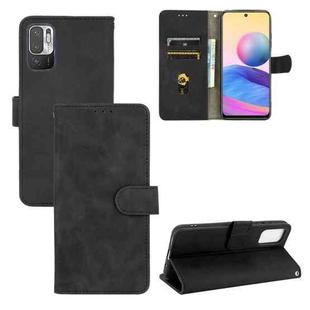 For Xiaomi Redmi Note 10 5G Solid Color Skin Feel Magnetic Buckle Horizontal Flip Calf Texture PU Leather Case with Holder & Card Slots & Wallet(Black)