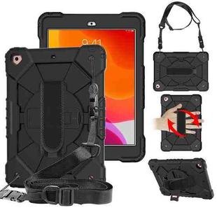 For iPad 10.2 2021 / 2020 / 2019 Contrast Color Robot Shockproof Silicon + PC Protective Case with Holder & Shoulder Strap(Black)