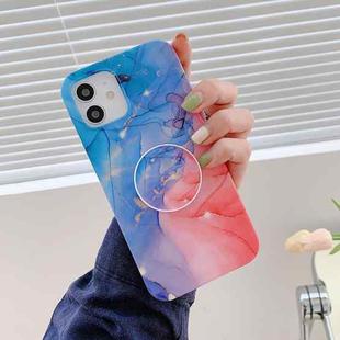Frosted Watercolor Marble TPU Protective Case with Holder For iPhone 12 mini(Blue+Pink)
