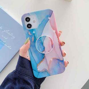 Frosted Watercolor Marble TPU Protective Case with Holder For iPhone 12 / 12 Pro(Baby Blue)