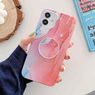 Frosted Watercolor Marble TPU Protective Case with Foldable Holder For iPhone 12 / 12 Pro(Pink)
