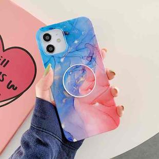 Frosted Watercolor Marble TPU Protective Case with Foldable Holder For iPhone 11 Pro(Blue+Pink)