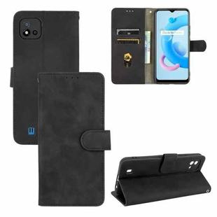 For OPPO Realme C11 (2021) / Realme C20 Solid Color Skin Feel Magnetic Buckle Horizontal Flip Calf Texture PU Leather Case with Holder & Card Slots & Wallet(Black)