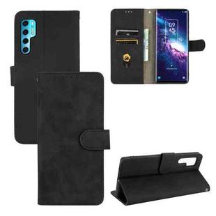 For TCL 20 Pro 5G Solid Color Skin Feel Magnetic Buckle Horizontal Flip Calf Texture PU Leather Case with Holder & Card Slots & Wallet(Black)