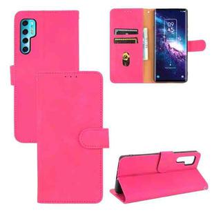 For TCL 20 Pro 5G Solid Color Skin Feel Magnetic Buckle Horizontal Flip Calf Texture PU Leather Case with Holder & Card Slots & Wallet(Rose Red)