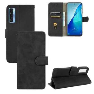 For TCL 20S Solid Color Skin Feel Magnetic Buckle Horizontal Flip Calf Texture PU Leather Case with Holder & Card Slots & Wallet(Black)