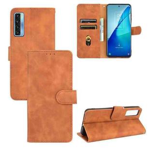 For TCL 20S Solid Color Skin Feel Magnetic Buckle Horizontal Flip Calf Texture PU Leather Case with Holder & Card Slots & Wallet(Brown)