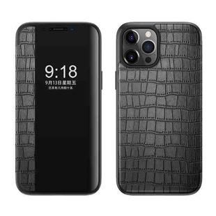 Crocodile Texture Display Window Horizontal Flip Leather Case For iPhone 11(Black)