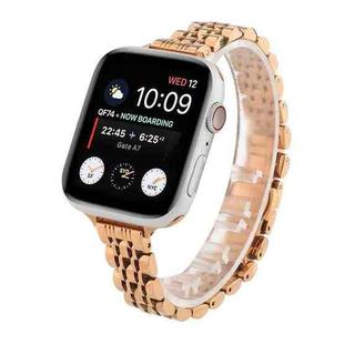 Small Waist Seven Beads Stainless Steel Strap Watch Band For Apple Watch Series 7 45mm / 6 & SE & 5 & 4 44mm / 3 & 2 & 1 42mm(Rose Gold)