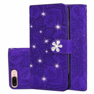 For iPhone 7 Plus / 8 Plus Calf Pattern Diamond Mandala Double Folding Design Embossed Leather Case with Wallet & Holder & Card Slots(Purple)