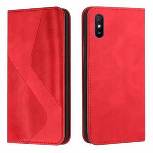 For Xiaomi Redmi 9A Skin Feel Magnetic S-type Solid Color Horizontal Flip Leather Case with Holder & Card Slot & Wallet(Red)