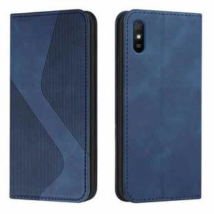 For Xiaomi Redmi 9A Skin Feel Magnetic S-type Solid Color Horizontal Flip Leather Case with Holder & Card Slot & Wallet(Blue)