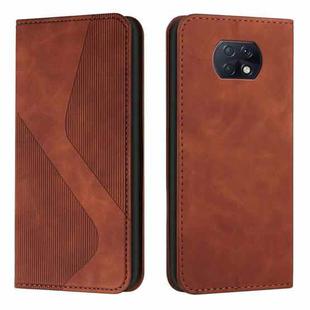 For Xiaomi Redmi Note 9 5G / Note 9T Skin Feel Magnetic S-type Solid Color Horizontal Flip Leather Case with Holder & Card Slot & Wallet(Brown)
