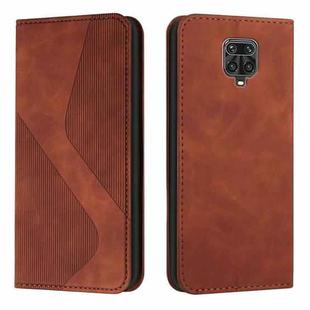 For Xiaomi Redmi Note 9S / Note 9 Pro Skin Feel Magnetic S-type Solid Color Horizontal Flip Leather Case with Holder & Card Slot & Wallet(Brown)