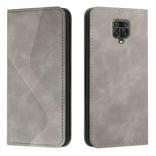 For Xiaomi Redmi Note 9S / Note 9 Pro Skin Feel Magnetic S-type Solid Color Horizontal Flip Leather Case with Holder & Card Slot & Wallet(Grey)