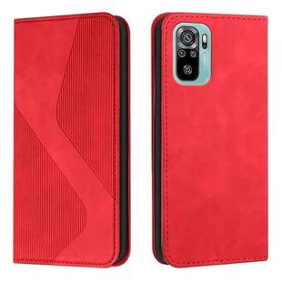 For Xiaomi Redmi Note 10 4G / Note 10S Skin Feel Magnetic S-type Solid Color Horizontal Flip Leather Case with Holder & Card Slot & Wallet(Red)