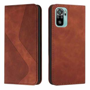 For Xiaomi Redmi Note 10 4G / Note 10S Skin Feel Magnetic S-type Solid Color Horizontal Flip Leather Case with Holder & Card Slot & Wallet(Brown)