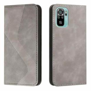 For Xiaomi Redmi Note 10 4G / Note 10S Skin Feel Magnetic S-type Solid Color Horizontal Flip Leather Case with Holder & Card Slot & Wallet(Grey)