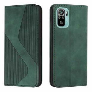 For Xiaomi Redmi Note 10 4G / Note 10S Skin Feel Magnetic S-type Solid Color Horizontal Flip Leather Case with Holder & Card Slot & Wallet(Green)