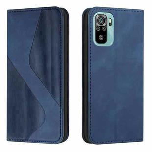 For Xiaomi Redmi Note 10 4G / Note 10S Skin Feel Magnetic S-type Solid Color Horizontal Flip Leather Case with Holder & Card Slot & Wallet(Blue)