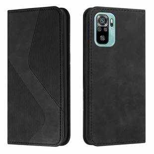 For Xiaomi Redmi Note 10 4G / Note 10S Skin Feel Magnetic S-type Solid Color Horizontal Flip Leather Case with Holder & Card Slot & Wallet(Black)