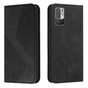 For Xiaomi Redmi Note 10 5G Skin Feel Magnetic S-type Solid Color Horizontal Flip Leather Case with Holder & Card Slot & Wallet(Black)