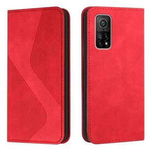 For Xiaomi Mi 10T Pro 5G Skin Feel Magnetic S-type Solid Color Horizontal Flip Leather Case with Holder & Card Slot & Wallet(Red)