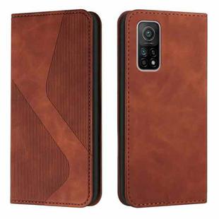 For Xiaomi Mi 10T Pro 5G Skin Feel Magnetic S-type Solid Color Horizontal Flip Leather Case with Holder & Card Slot & Wallet(Brown)