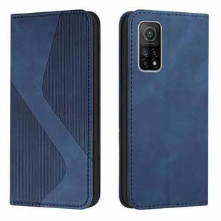 For Xiaomi Mi 10T Pro 5G Skin Feel Magnetic S-type Solid Color Horizontal Flip Leather Case with Holder & Card Slot & Wallet(Blue)