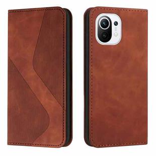 For Xiaomi Mi 11 Skin Feel Magnetic S-type Solid Color Horizontal Flip Leather Case with Holder & Card Slot & Wallet(Brown)