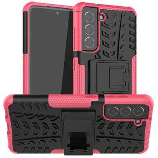 For Samsung Galaxy S21 FE Tire Texture Shockproof TPU+PC Protective Case with Holder(Pink)