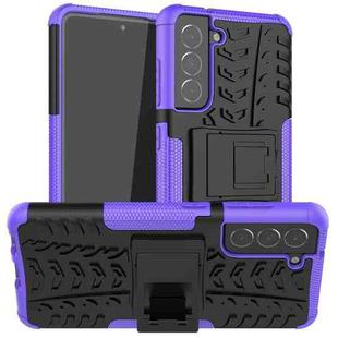 For Samsung Galaxy S21 FE Tire Texture Shockproof TPU+PC Protective Case with Holder(Purple)