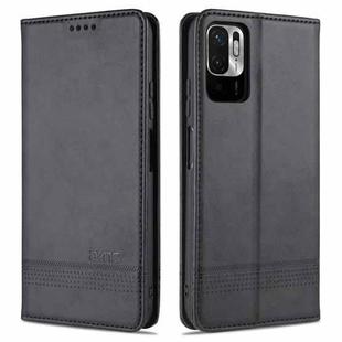 For Xiaomi Redmi Note 10 5G AZNS Magnetic Calf Texture Horizontal Flip Leather Case with Card Slots & Holder & Wallet(Black)