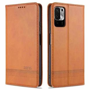 For Xiaomi Redmi Note 10 5G AZNS Magnetic Calf Texture Horizontal Flip Leather Case with Card Slots & Holder & Wallet(Light Brown)