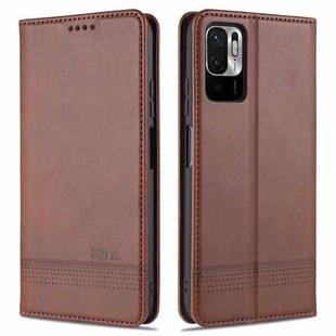 For Xiaomi Redmi Note 10 5G AZNS Magnetic Calf Texture Horizontal Flip Leather Case with Card Slots & Holder & Wallet(Dark Brown)