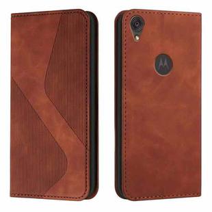 For Motorola Moto E6 Skin Feel Magnetic S-type Solid Color Horizontal Flip Leather Case with Holder & Card Slot & Wallet(Brown)
