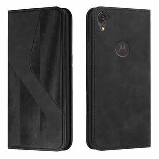 For Motorola Moto E6 Skin Feel Magnetic S-type Solid Color Horizontal Flip Leather Case with Holder & Card Slot & Wallet(Black)