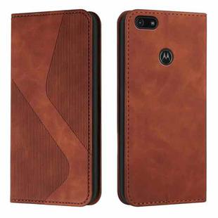 For Motorola Moto E6 Play Skin Feel Magnetic S-type Solid Color Horizontal Flip Leather Case with Holder & Card Slot & Wallet(Brown)