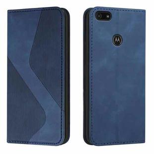 For Motorola Moto E6 Play Skin Feel Magnetic S-type Solid Color Horizontal Flip Leather Case with Holder & Card Slot & Wallet(Blue)