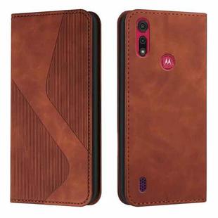 For Motorola Moto E6s 2020 Skin Feel Magnetic S-type Solid Color Horizontal Flip Leather Case with Holder & Card Slot & Wallet(Brown)