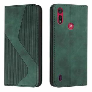 For Motorola Moto E6s 2020 Skin Feel Magnetic S-type Solid Color Horizontal Flip Leather Case with Holder & Card Slot & Wallet(Green)