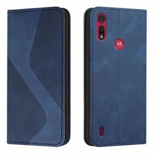 For Motorola Moto E6s 2020 Skin Feel Magnetic S-type Solid Color Horizontal Flip Leather Case with Holder & Card Slot & Wallet(Blue)