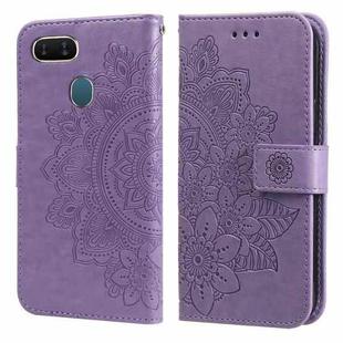 For OPPO A7 / A5s 7-petal Flowers Embossing Pattern Horizontal Flip PU Leather Case with Holder & Card Slots & Wallet & Photo Frame(Light Purple)