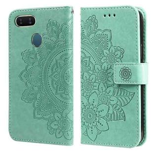 For OPPO A7 / A5s 7-petal Flowers Embossing Pattern Horizontal Flip PU Leather Case with Holder & Card Slots & Wallet & Photo Frame(Green)