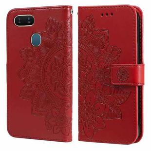 For OPPO A7 / A5s 7-petal Flowers Embossing Pattern Horizontal Flip PU Leather Case with Holder & Card Slots & Wallet & Photo Frame(Red)
