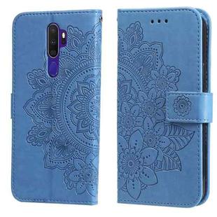 For OPPO A9 2020 / A5 2020 7-petal Flowers Embossing Pattern Horizontal Flip PU Leather Case with Holder & Card Slots & Wallet & Photo Frame(Blue)