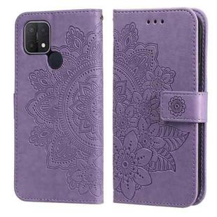 For OPPO A15 / A15s 7-petal Flowers Embossing Pattern Horizontal Flip PU Leather Case with Holder & Card Slots & Wallet & Photo Frame(Light Purple)