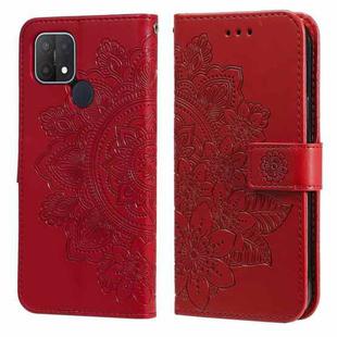 For OPPO A15 / A15s 7-petal Flowers Embossing Pattern Horizontal Flip PU Leather Case with Holder & Card Slots & Wallet & Photo Frame(Red)