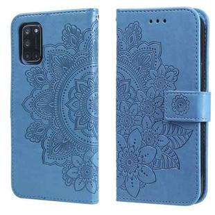 For OPPO A52 / A72 4G / A92 7-petal Flowers Embossing Pattern Horizontal Flip PU Leather Case with Holder & Card Slots & Wallet & Photo Frame(Blue)